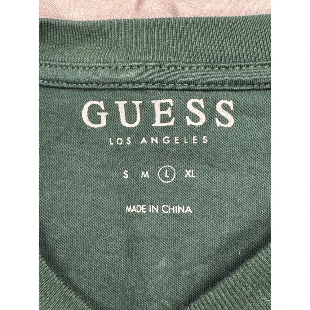 Guess Los Angeles Mens Logo Print T-Shirt Green White Short Sleeve Size L - Picture 3 of 7